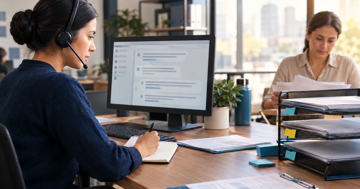 Escena editorial sobre Chatbot inteligente: cómo evaluarlo con casos reales
