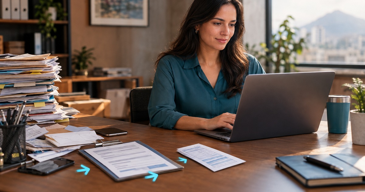 Escena editorial sobre Integración de CRM con formularios y correo